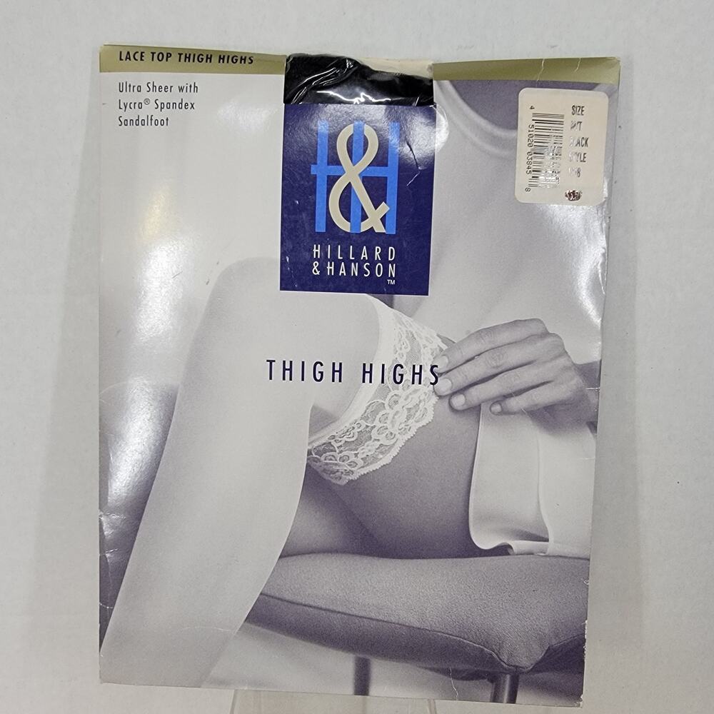 Hillard & Hanson Ultra Sheer Lace Top Thigh Highs - Size M/T Black NEW